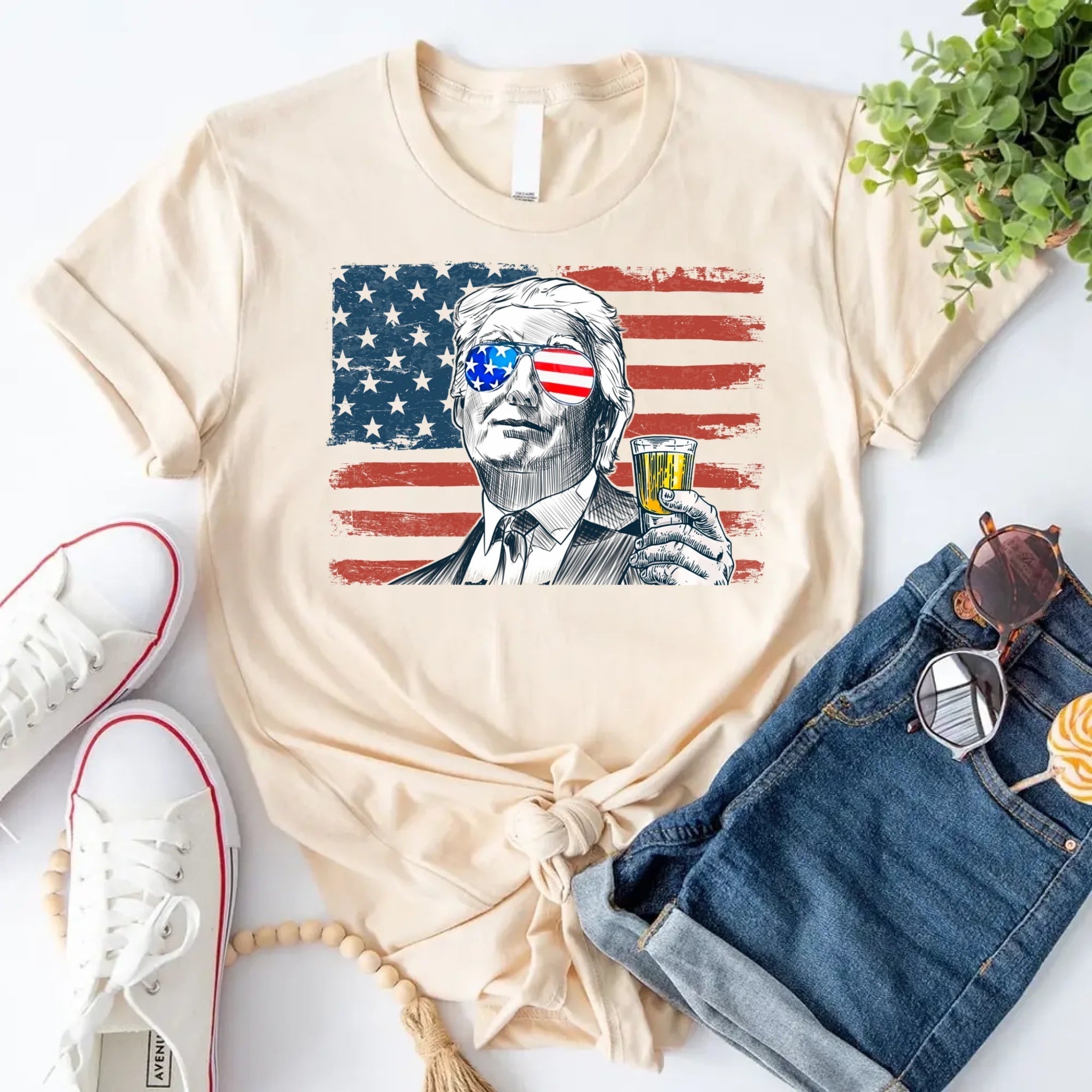 Donald Trump Drinking Party T Shirt Crew Neck Unisex